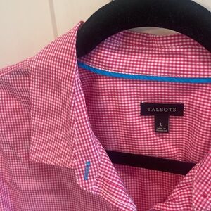 Talbots Pink Gingham Blouse L Like New!